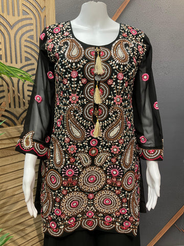 Designer Georgette Black Palazzo Set Size 38 - Heavy Embroidery Party Wear