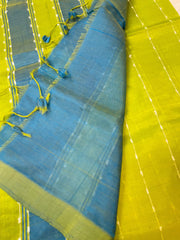 Colorful Mangalagiri Silk Saree with Contrast Blouse