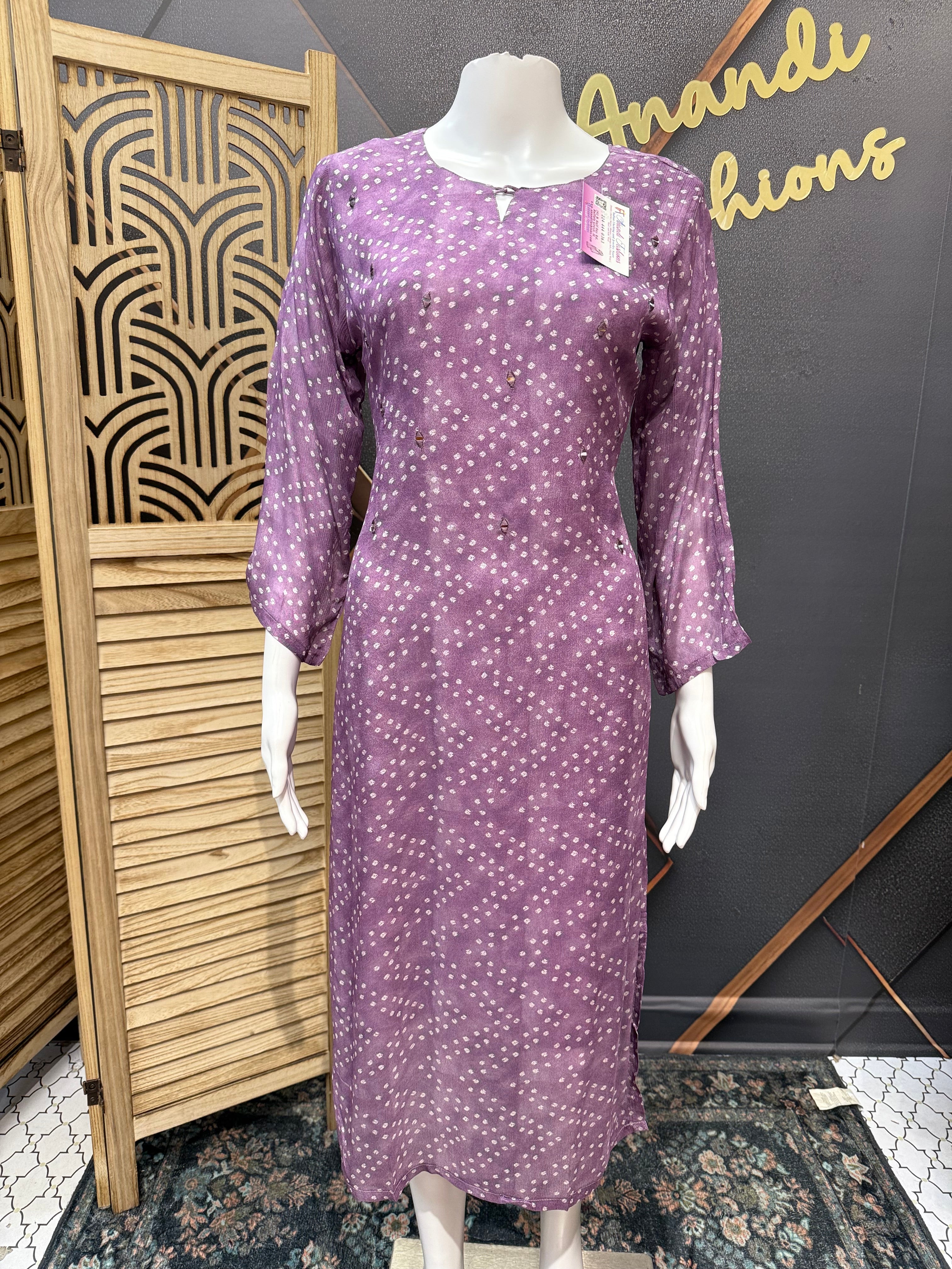 Purple - Chiffon Bhandini Kurti