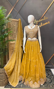 Mustard Yellow Party Wear Lehenga set