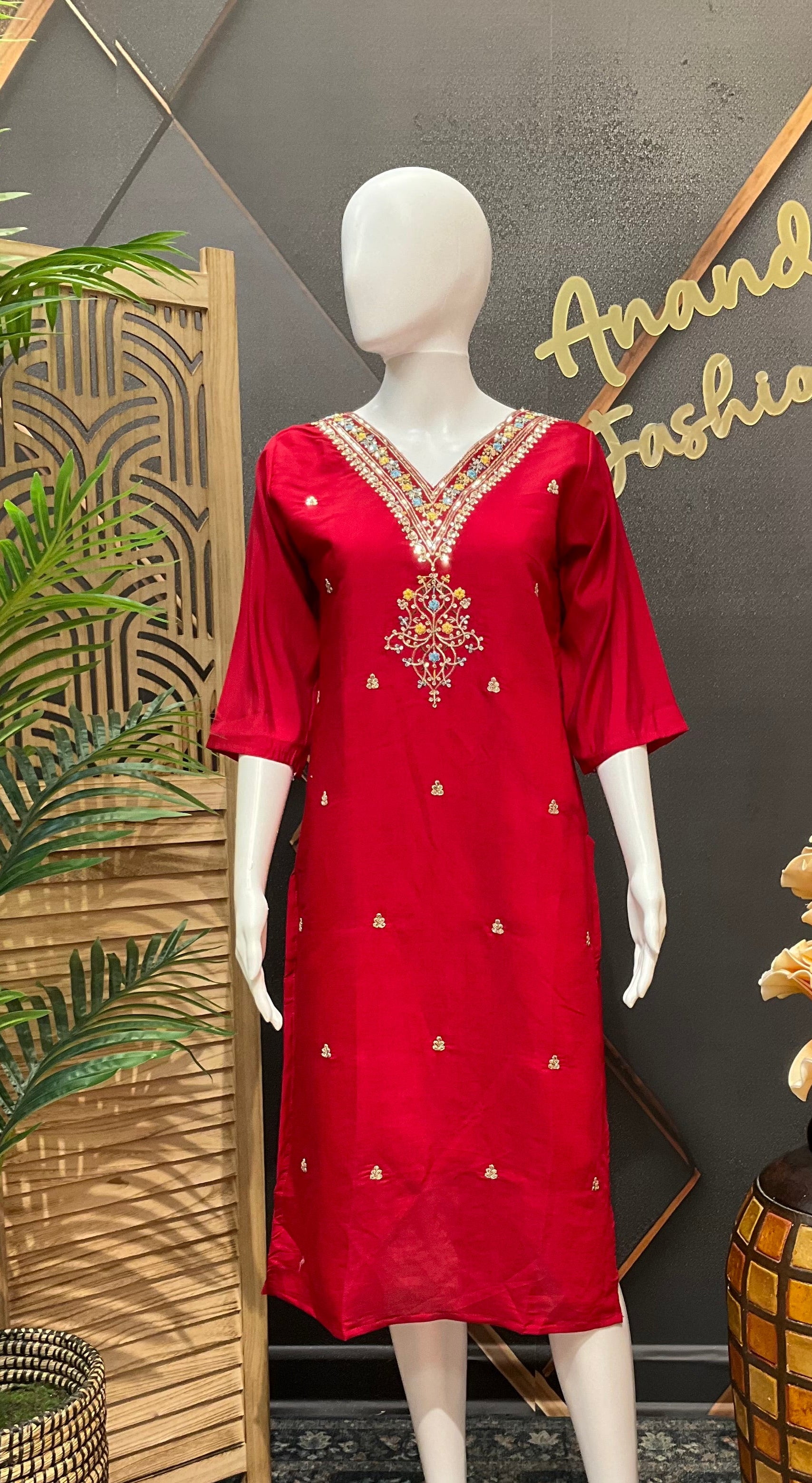 Red Embroidery work Kurti