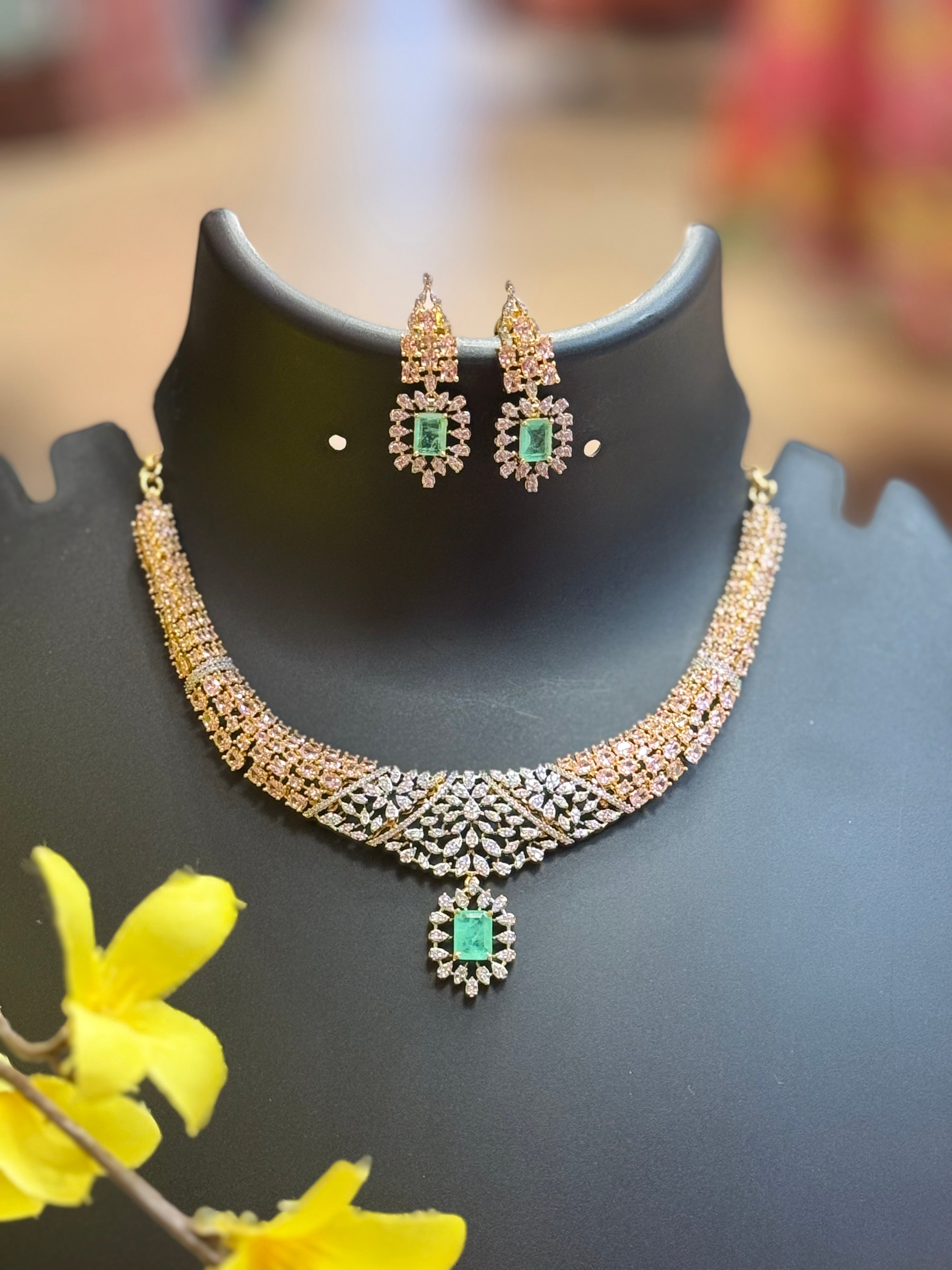 Baby Pink - Party Wear CZ Necklace set