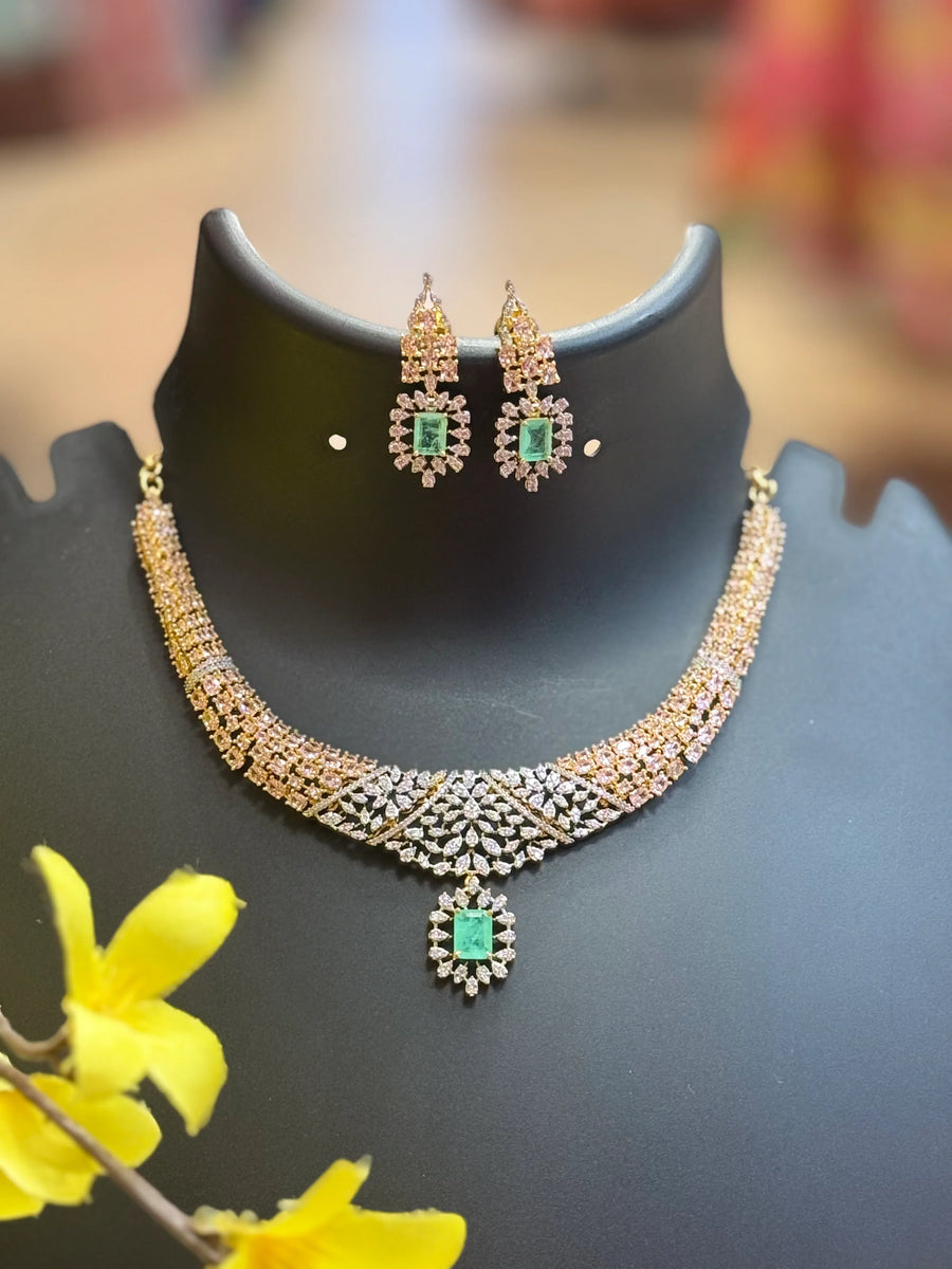 Baby Pink - Party Wear CZ Necklace set
