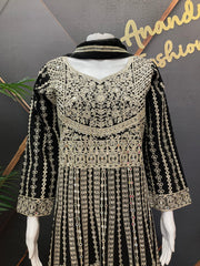 Heavy Party Wear Georgette Long Dress - Full Front & Back Work