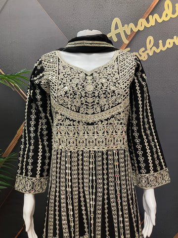 Heavy Party Wear Georgette Long Dress - Full Front & Back Work