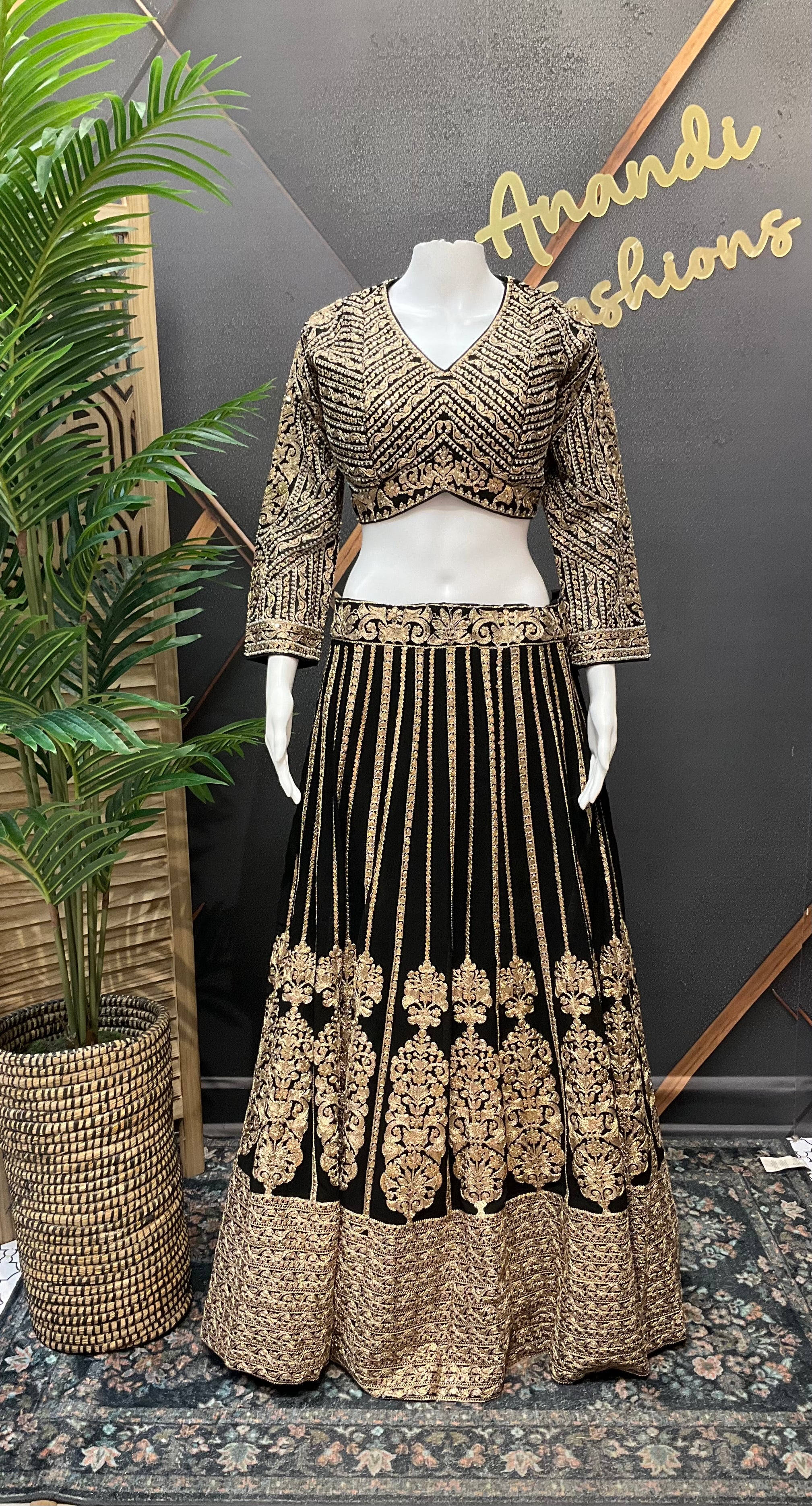 Black - Heavy Work Designer Lehenga set- Georgette