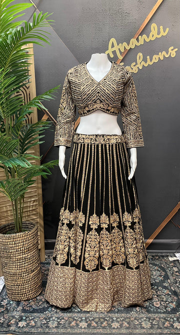 Black Georgette Designer Lehenga Set - Heavy Embroidery Work