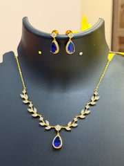 Cute and Simple Blue Stone Necklace set- Leaf Design