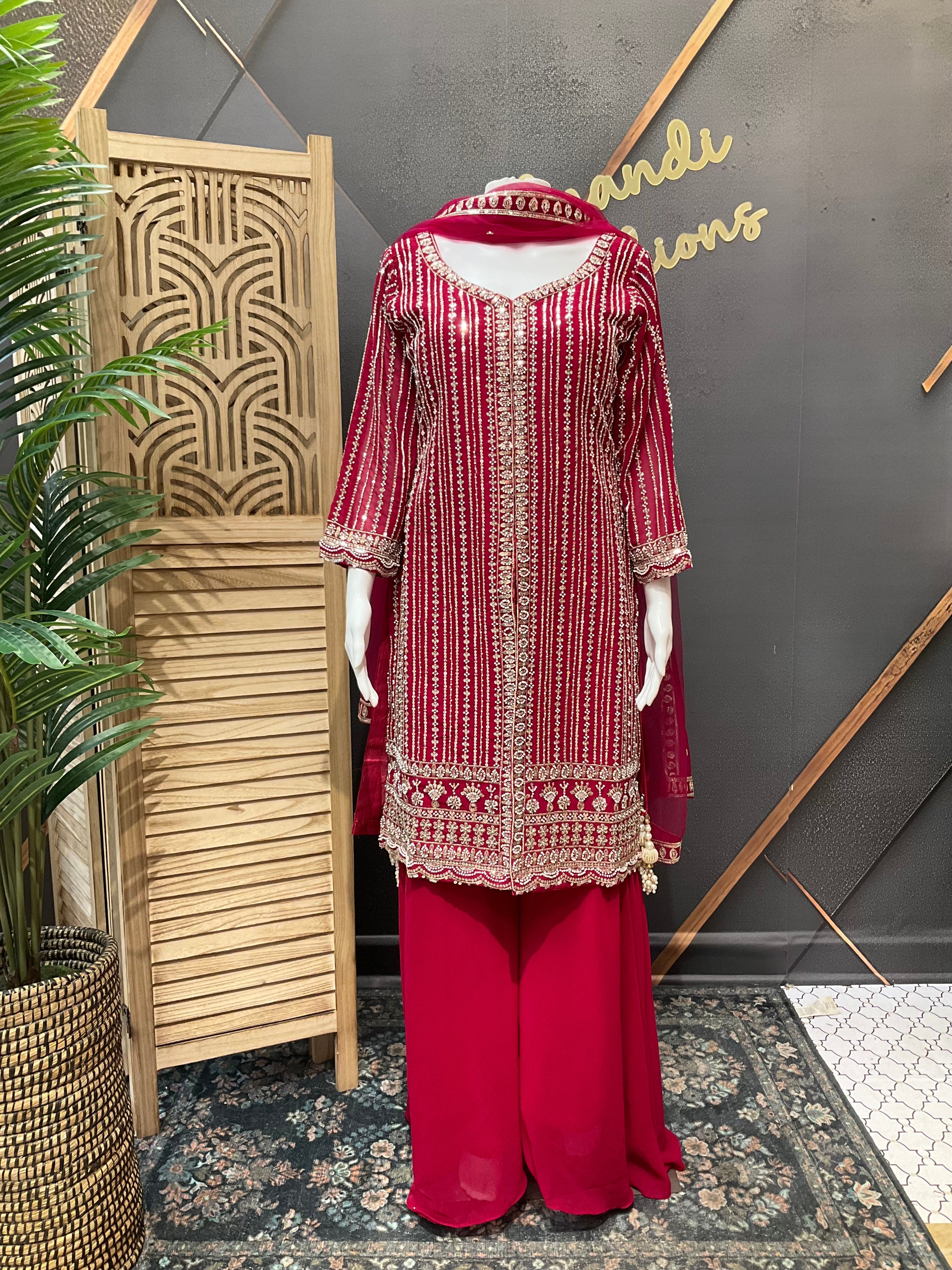 Size 38/Indian M - Party Wear Pink Georgette Palazzo/Sharara set