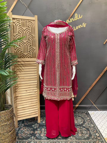 Size 38/Indian M - Party Wear Pink Georgette Palazzo/Sharara set