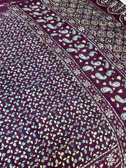 Wine Color Semi Modal Silk Ajrakh Saree with Prints
