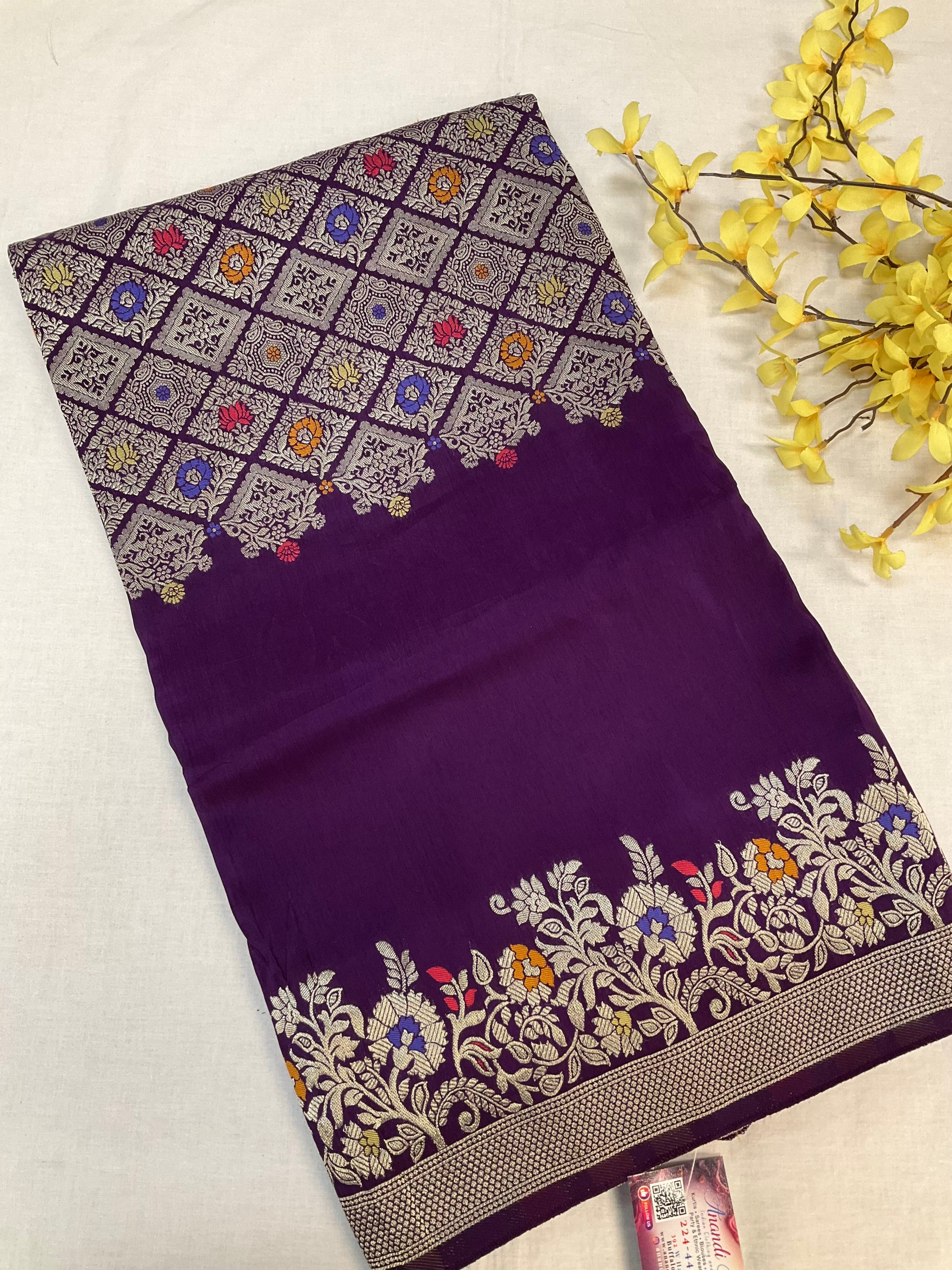 Purple - Lotus Silk Saree