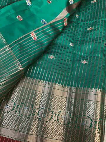 Green Semi Benarasi Silk Saree