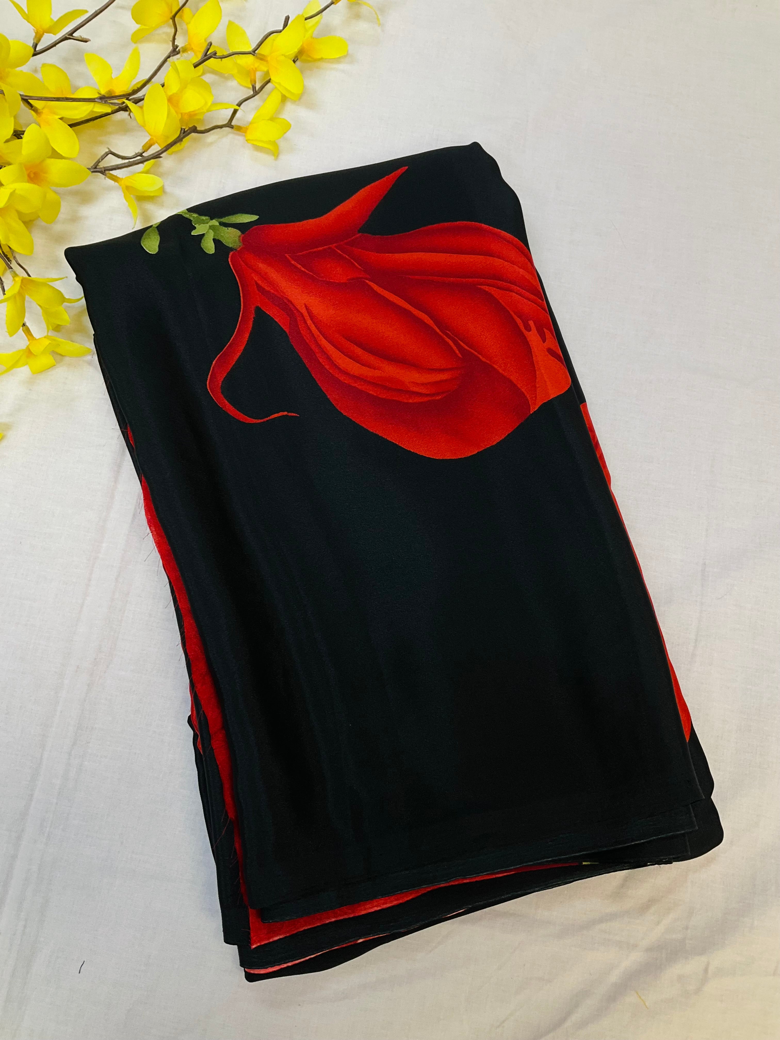 Black -Crape Silk Saree- Fall pico done