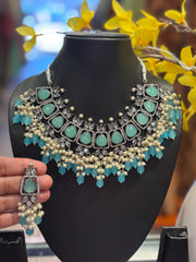 Fancy Necklace set with Blue Beads