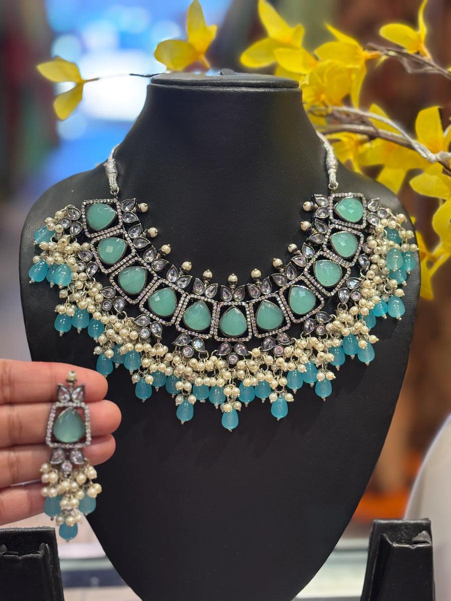 Fancy Necklace set with Blue Beads