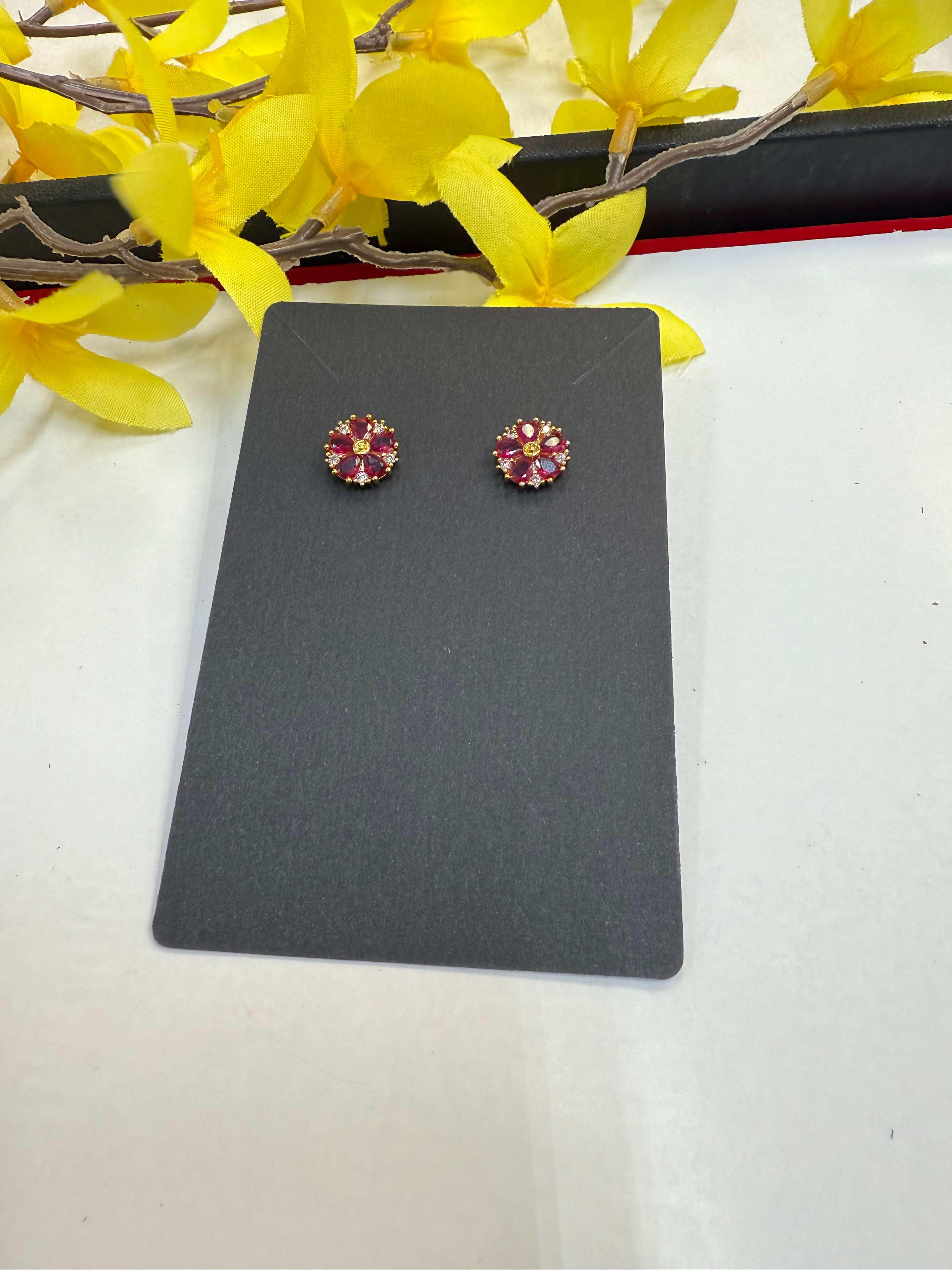 Flower Stud Earrings - AD stones image 4