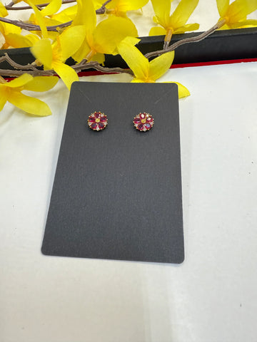 Flower Stud Earrings - AD stones