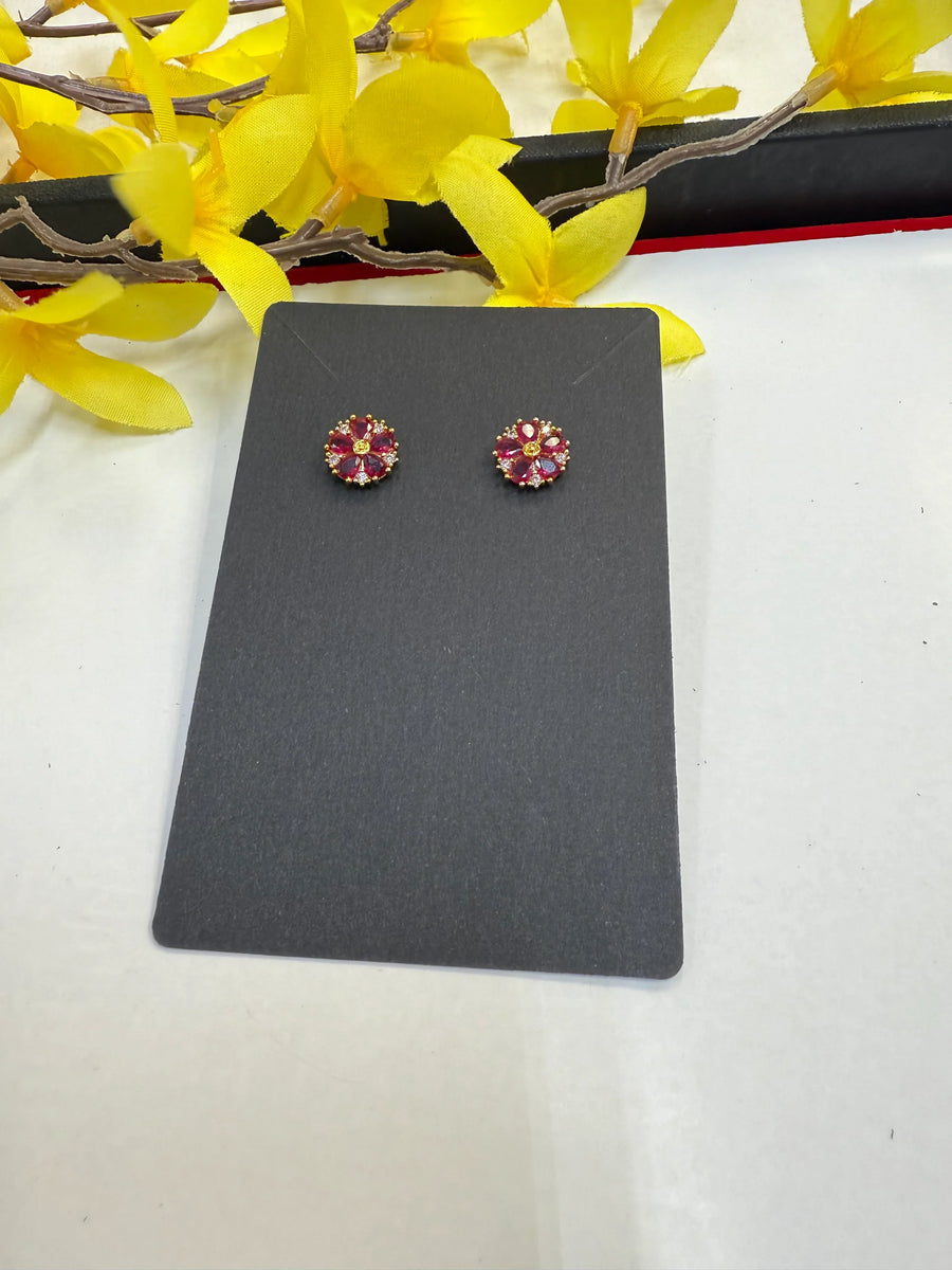 Flower Stud Earrings - AD stones