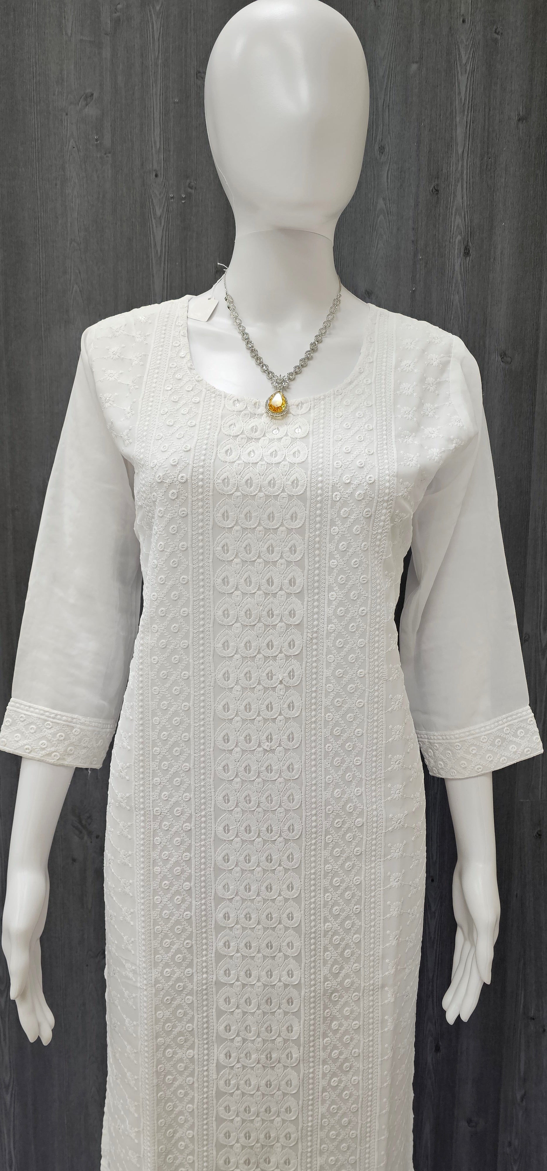 Size 38/US XS-Gorgeous White Rayon Chikankari Kurti image 1