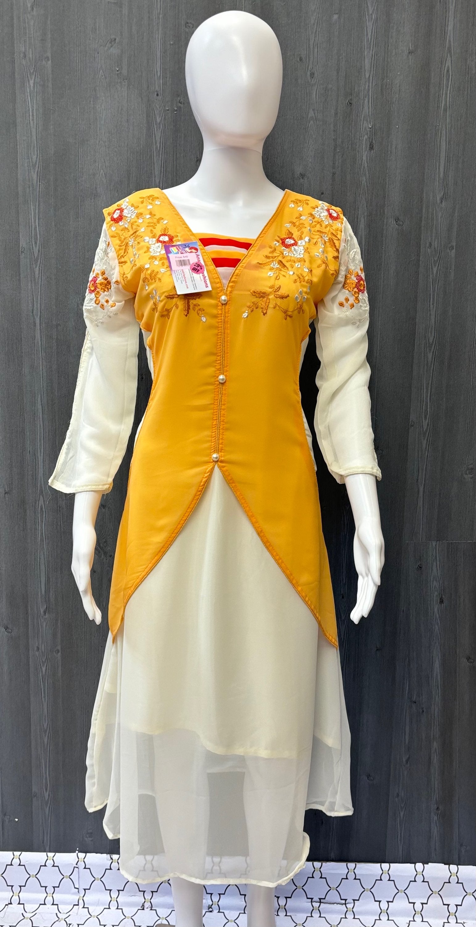 Half white Kurti with Embroidery work Size 36 image 0