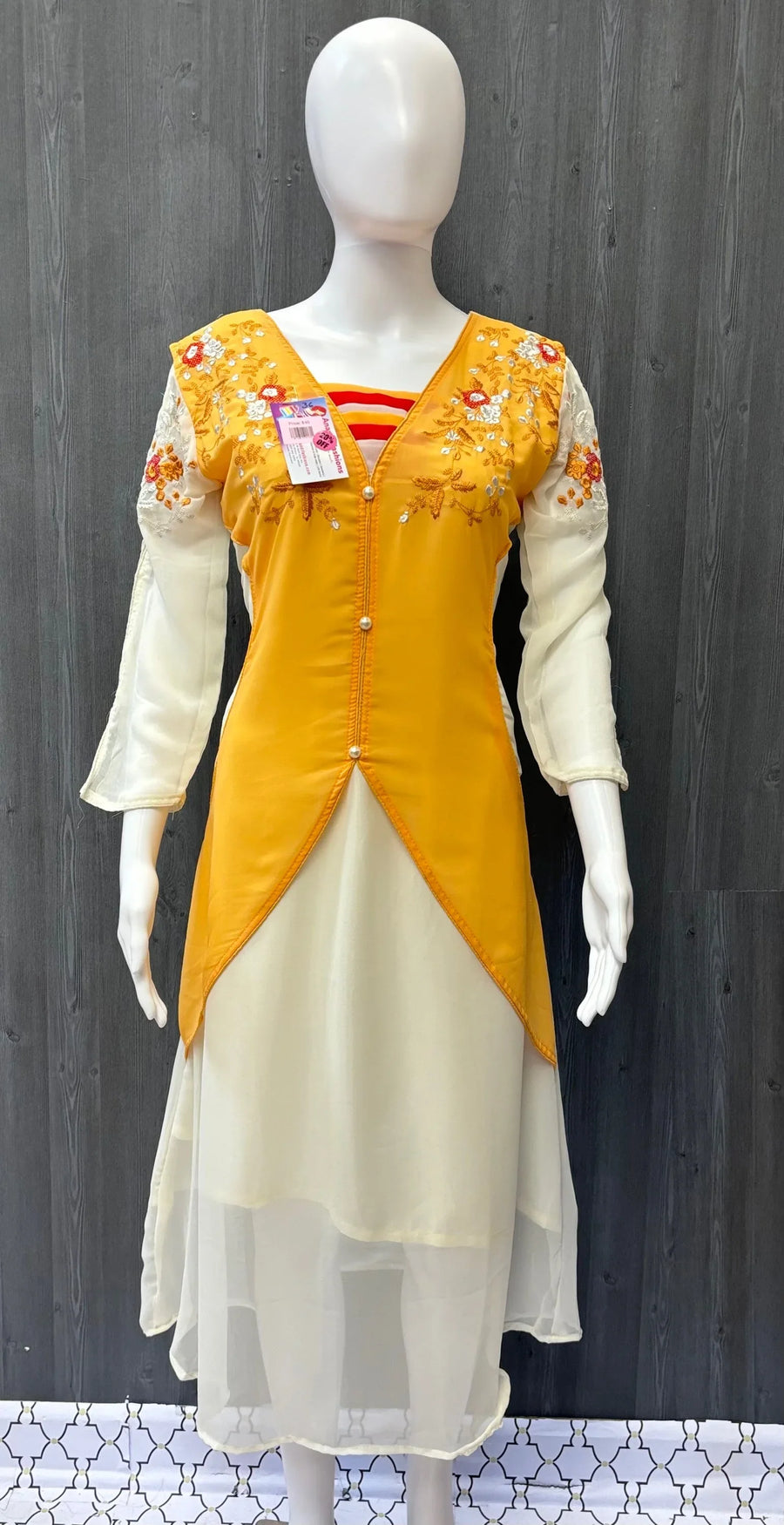 Half white Kurti with Embroidery work Size 36