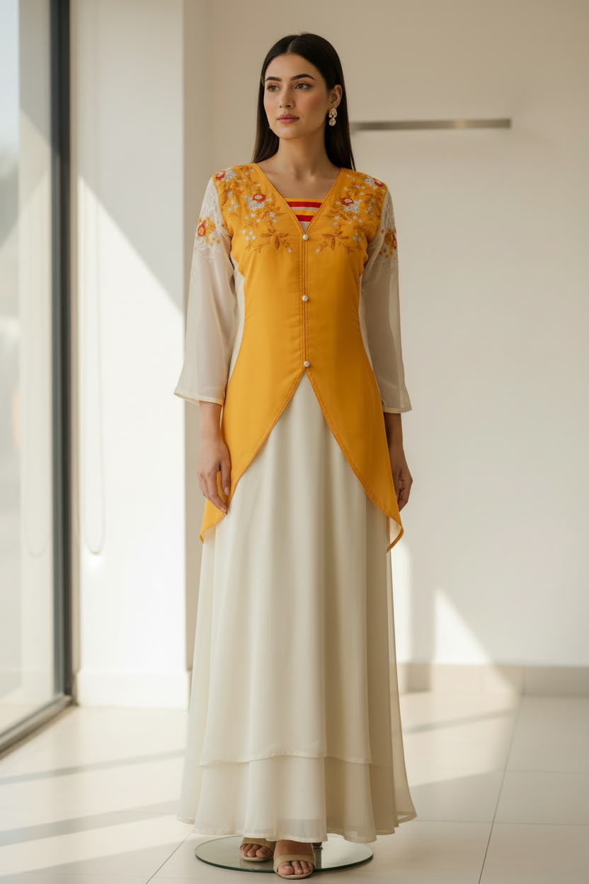 Half white Kurti with Embroidery work Size 36