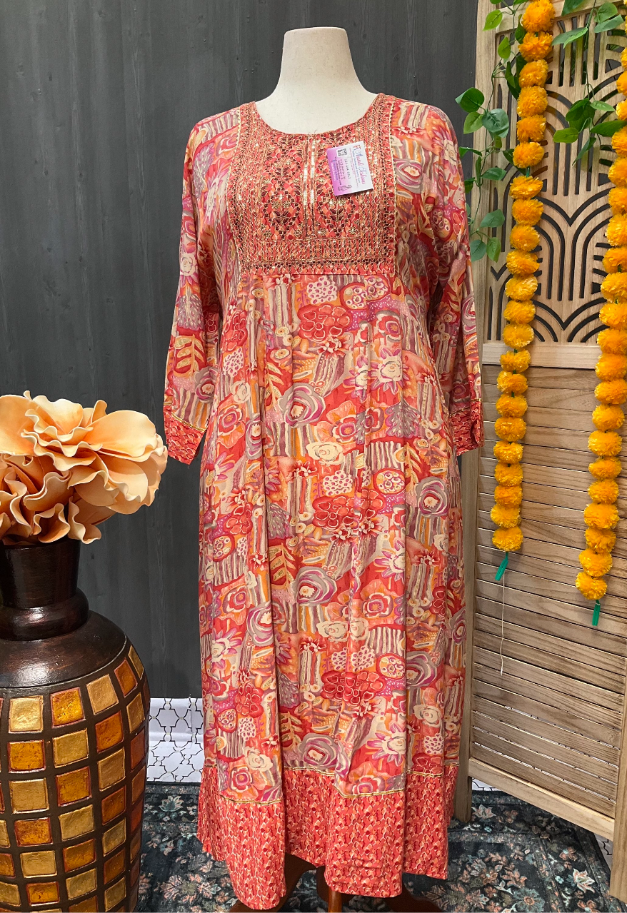 Plus Size Peach Color Anarkali Kurti image 0