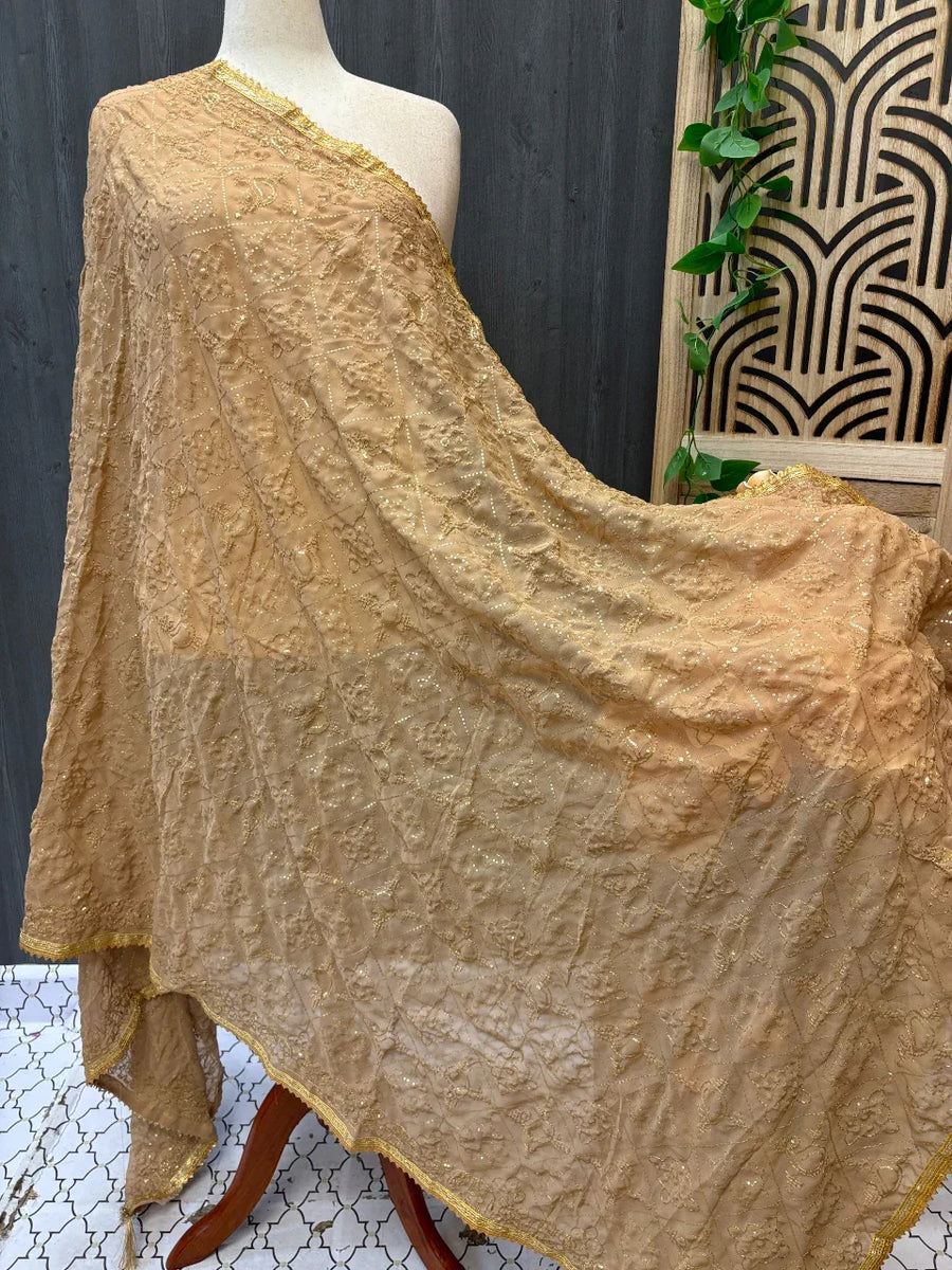 Gold Zari Embroidery Dupatta with Gotta Patti Border - Elegant Festive Wear