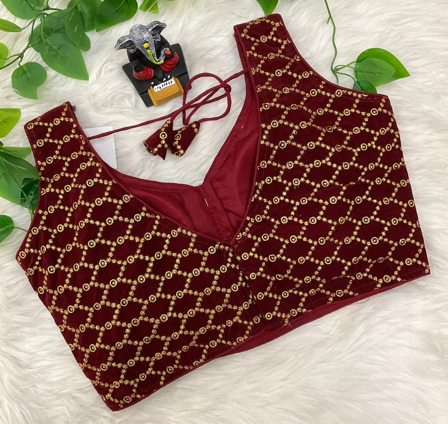 Maroon Velvet Sleeveless Blouse- Size 38(fits up to 40)