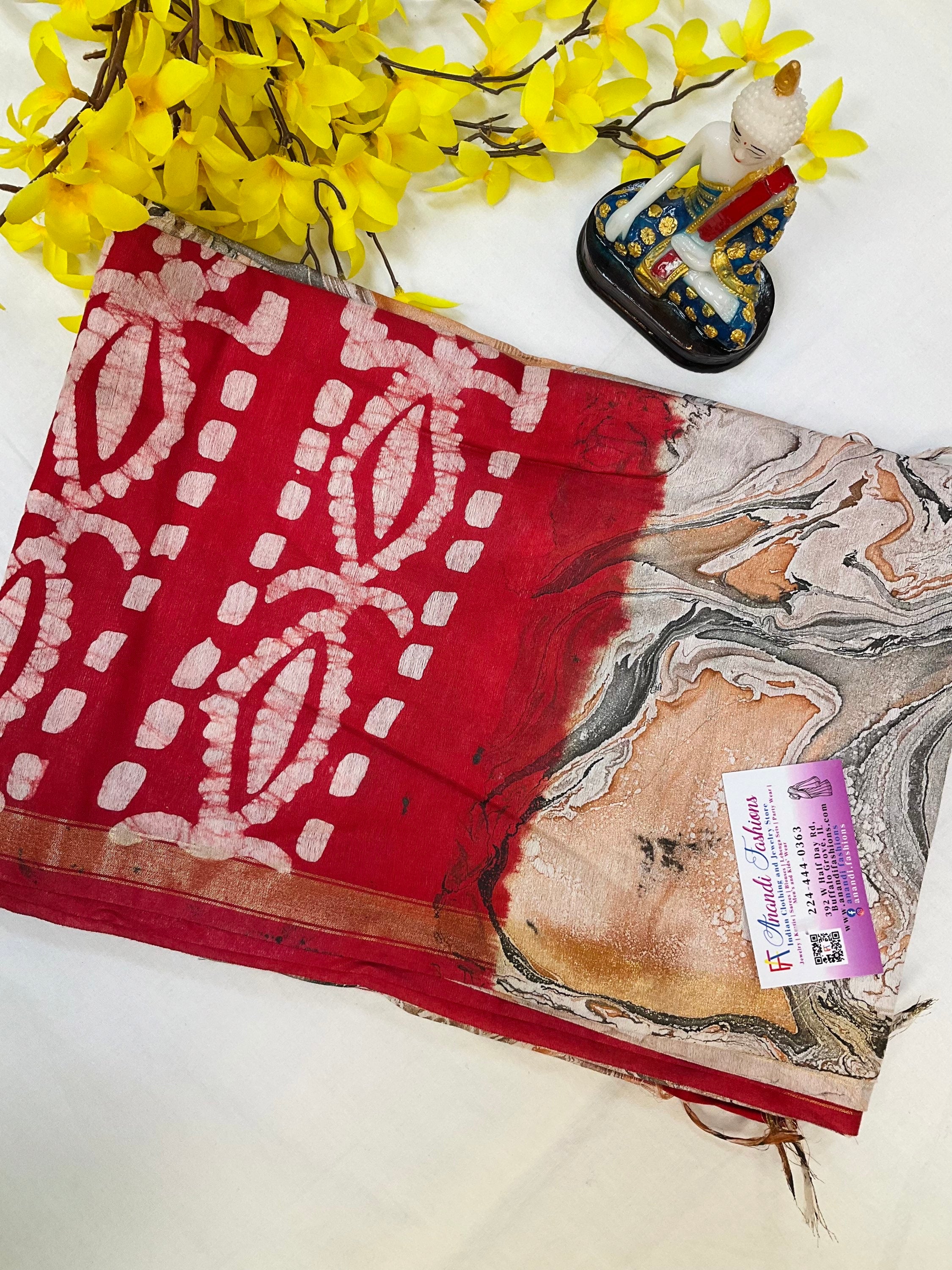 Batik print sarees with digital print pallu image 2