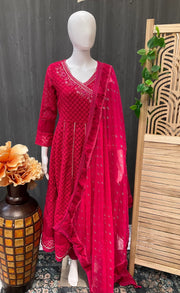 Georgette -Heavy Chikankari Work Pink Top