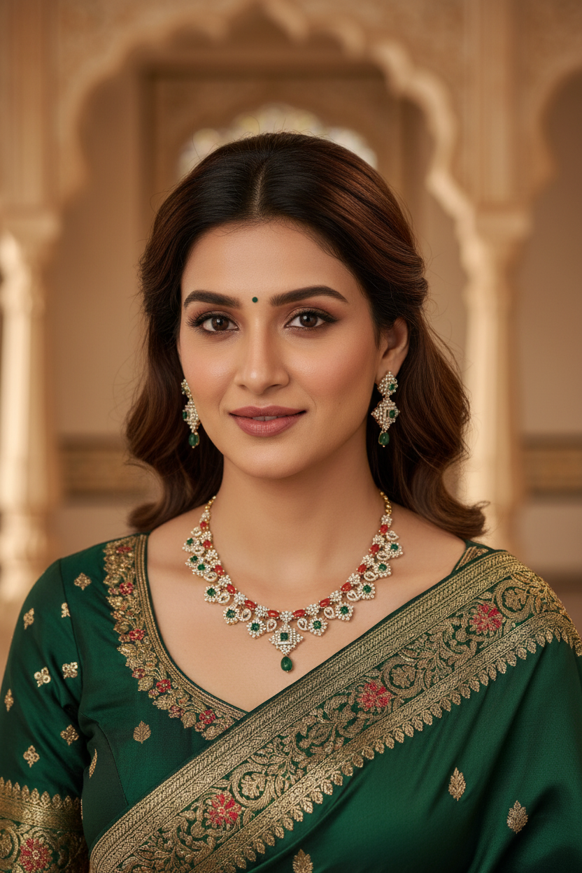 Party Wear - CZ Necklace set with Corals/Pagadam