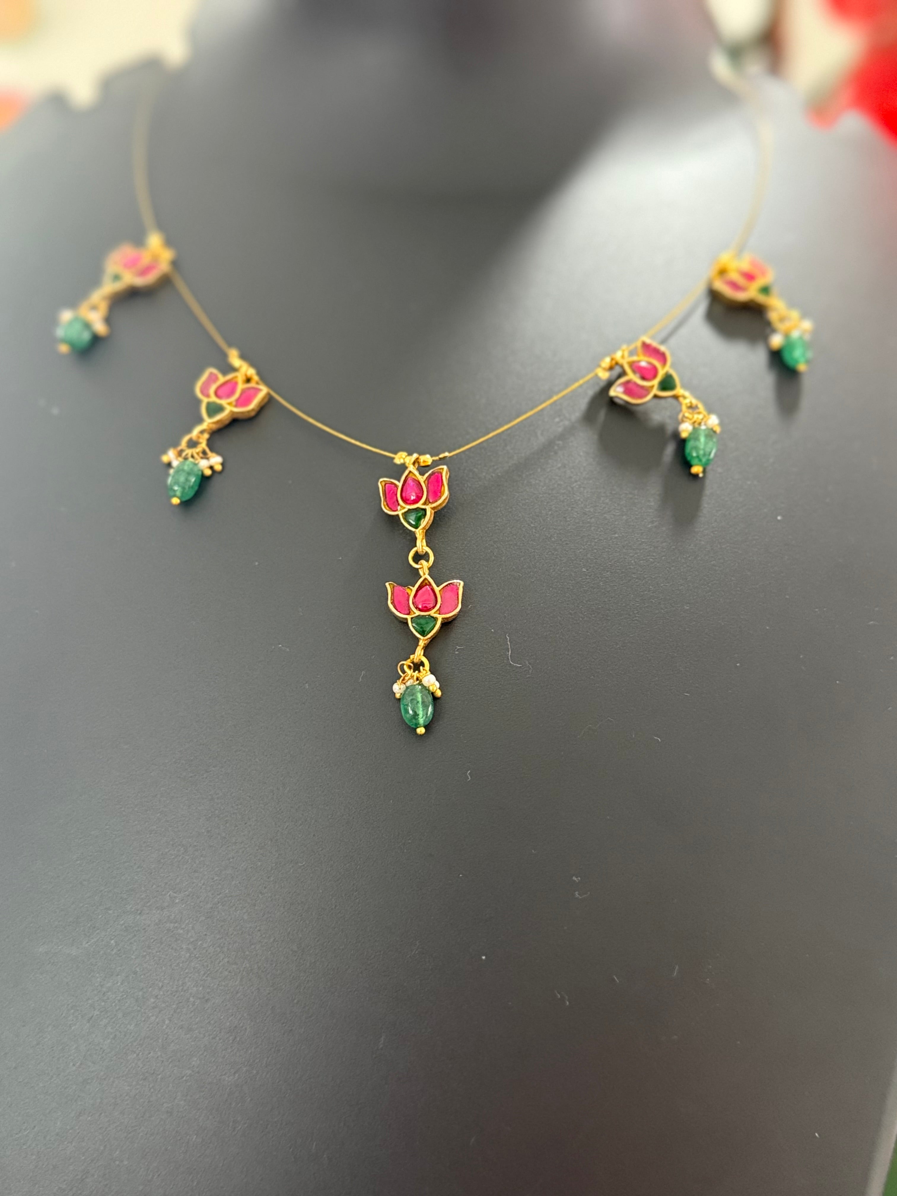 Invisible Jadau Kundan Necklace set with Lotus Design