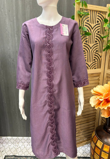 Plain Rayon Kurti with Sequence Work Design