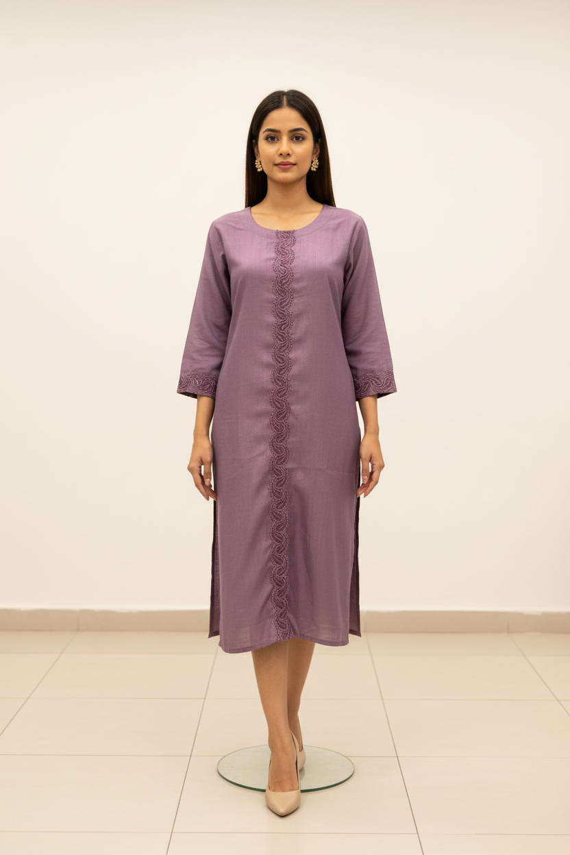 Plain Rayon Kurti with Sequence Work Design