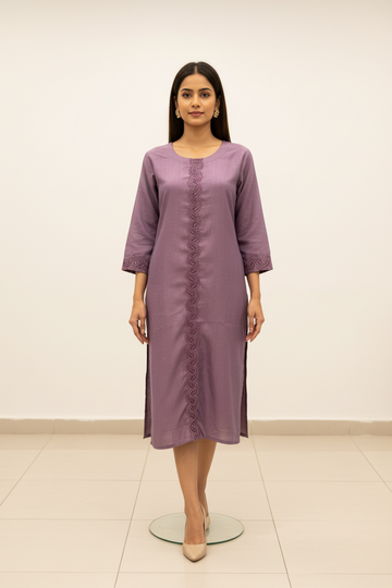 Plain Rayon Kurti with Sequence Work Design