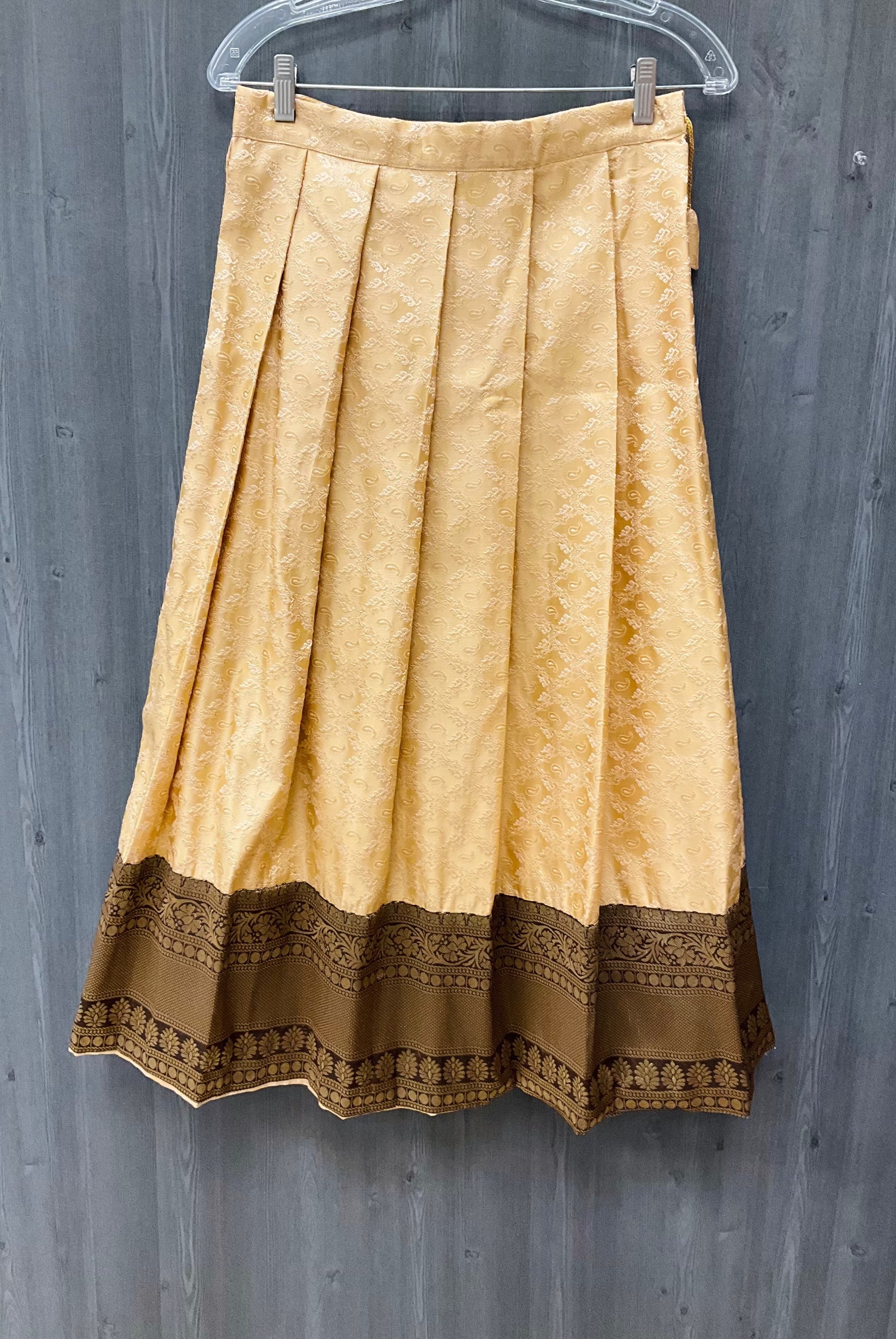 Indian Dress for Girl - Girls Yellow Lehenga with Brown Choli  Pavada with Girls image 2