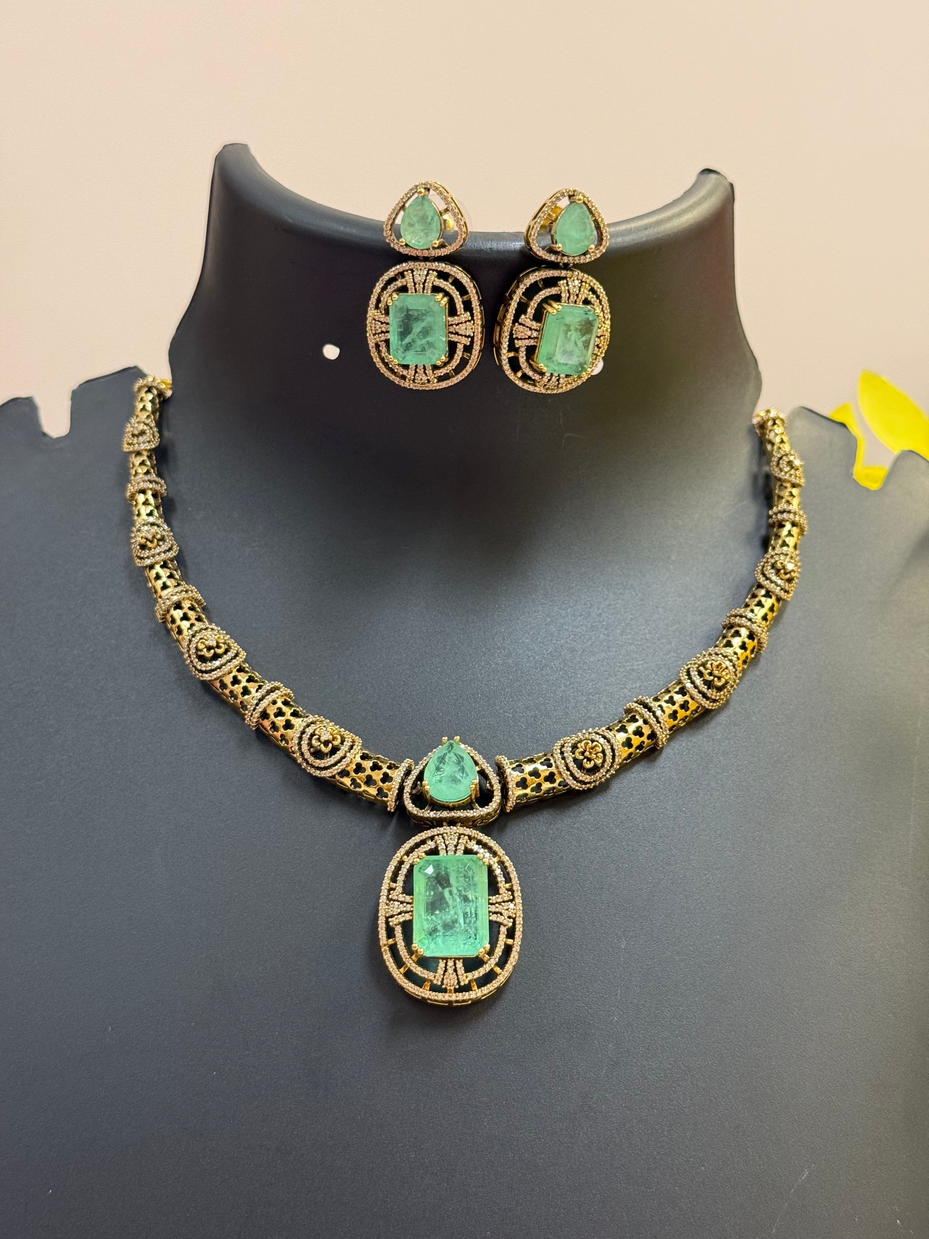 Victorian Necklace set with Mint Green
