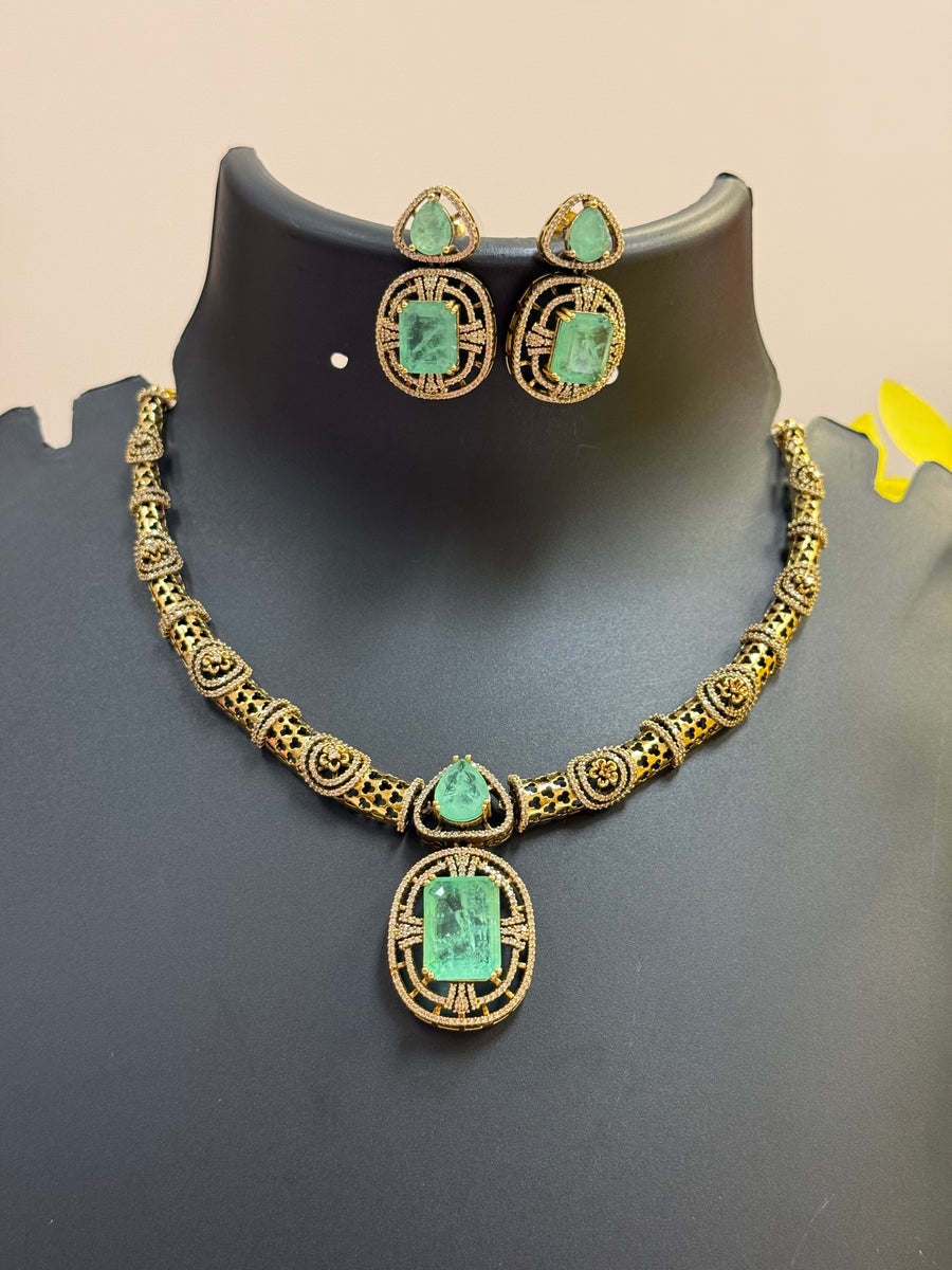Victorian Necklace set with Mint Green