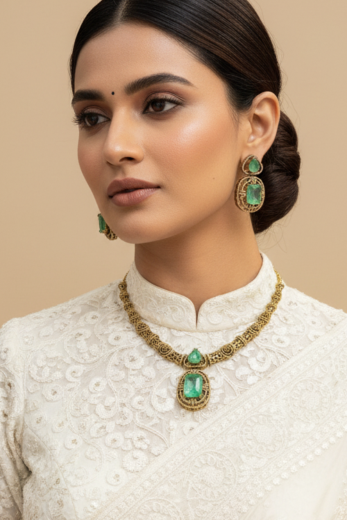 Victorian Necklace set with Mint Green