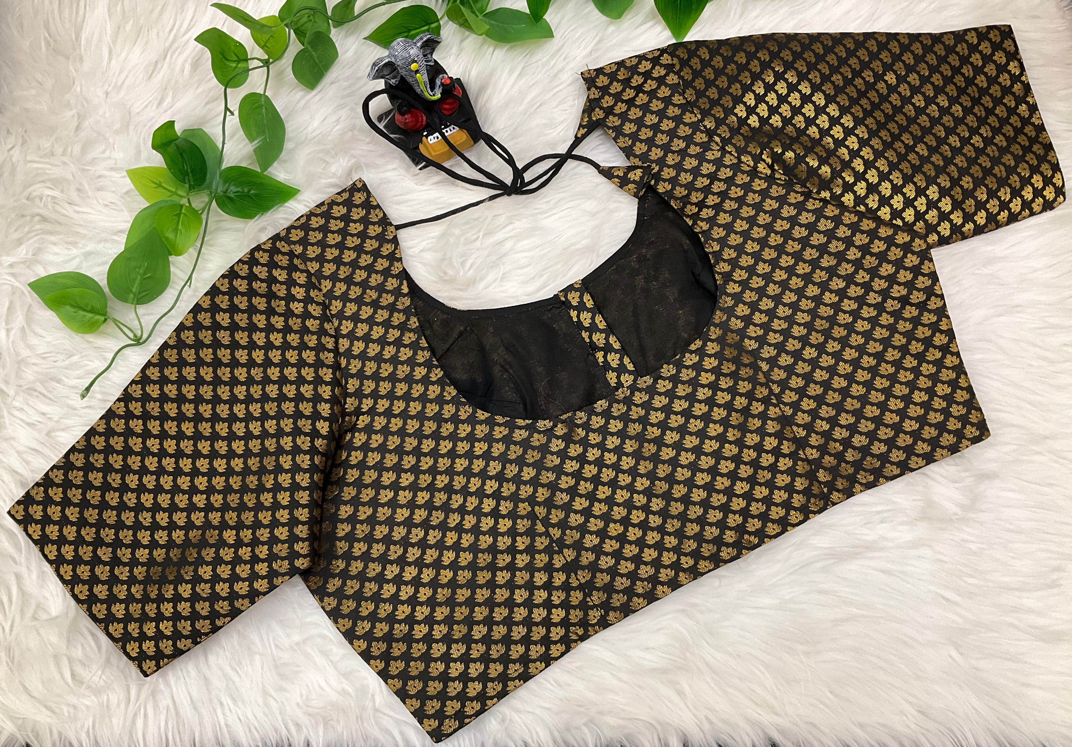 Front opening Black brocade blouse image 2