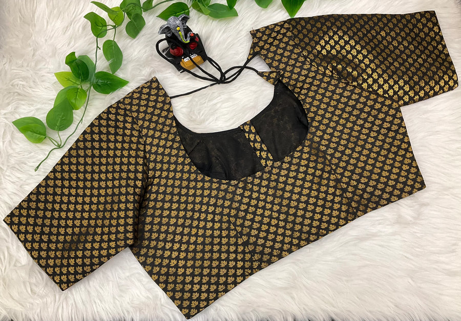 Front opening Black brocade blouse
