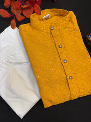 Rayon Material -Boys Chikankari Kurta set - Size 4 to 12