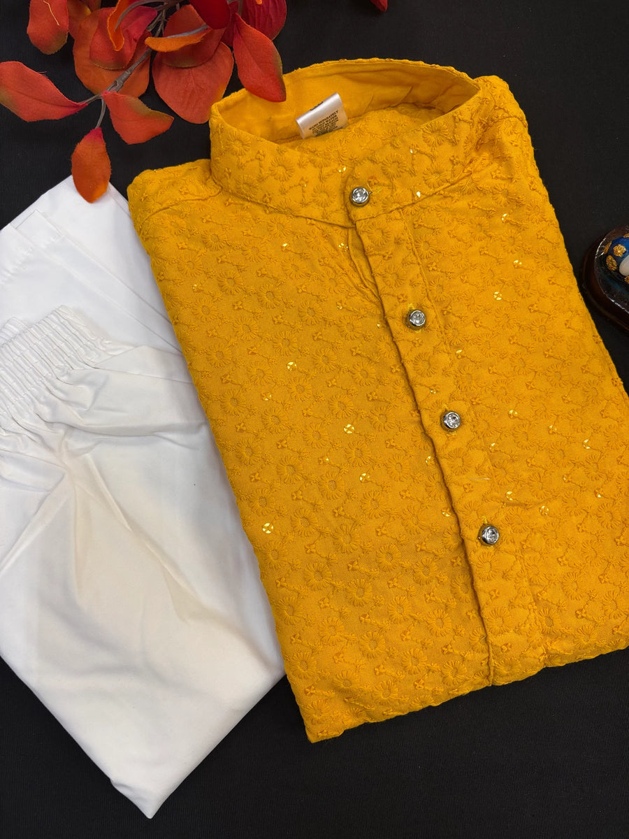 Rayon Material -Boys Chikankari Kurta set - Size 4 to 12