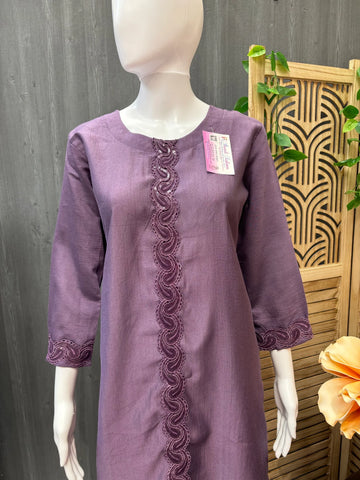 Plain Rayon Kurti with Sequence Work Design