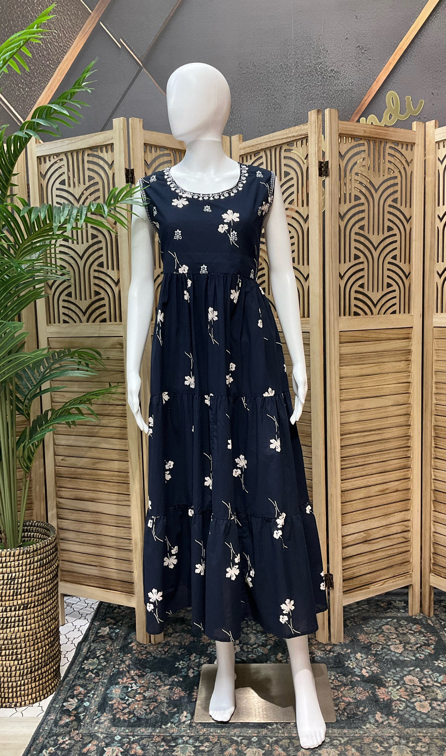 Navy Blue - Pure Cotton Long Kurti/Frock- Size 44