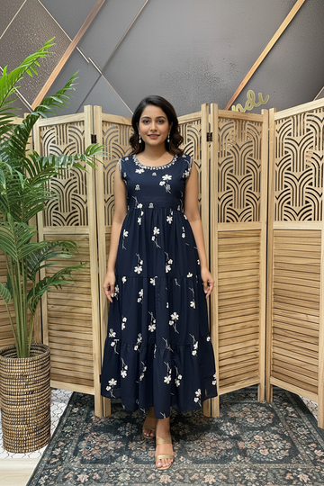 Navy Blue - Pure Cotton Long Kurti/Frock- Size 44