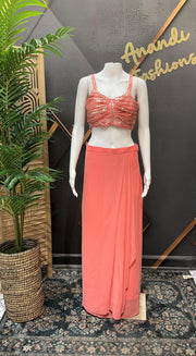 Indo Western Georgette Skirt Set with Embroidered Jacket - Thin Strap Blouse