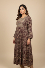 Plus Size Wine Color Rayon Anarkali Kurti